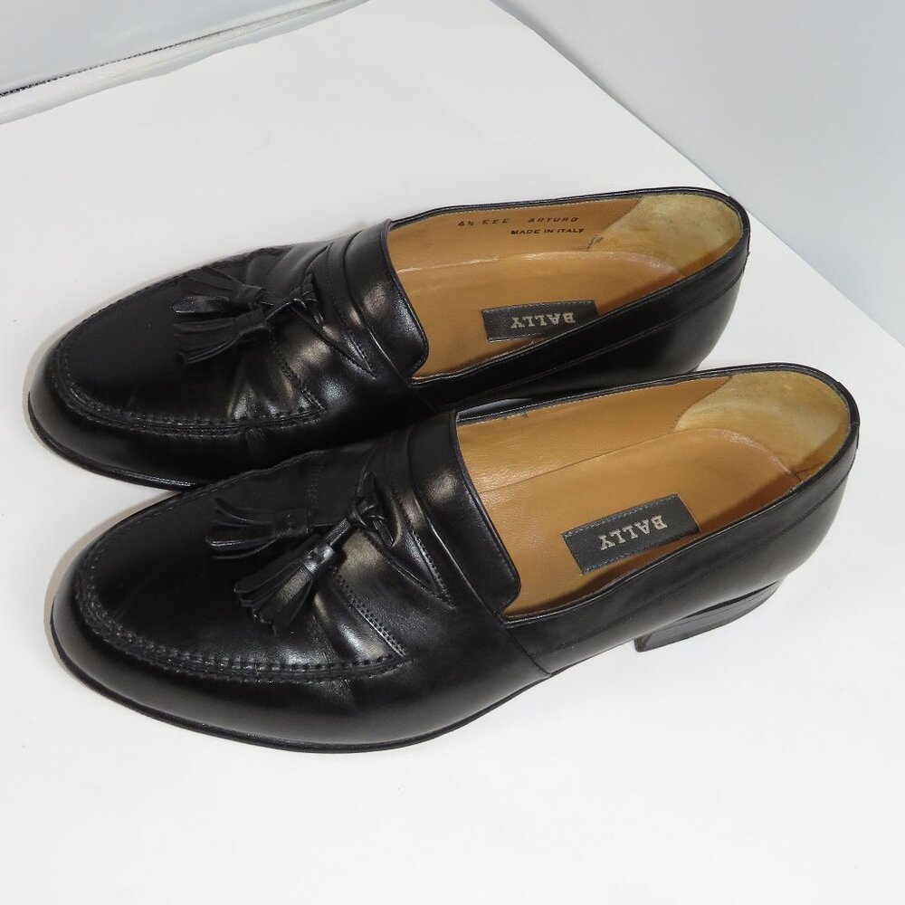 Bally Borio Men Size 6.5 EEE Black Leather Slip On Tassel Loafers Dress Shoe